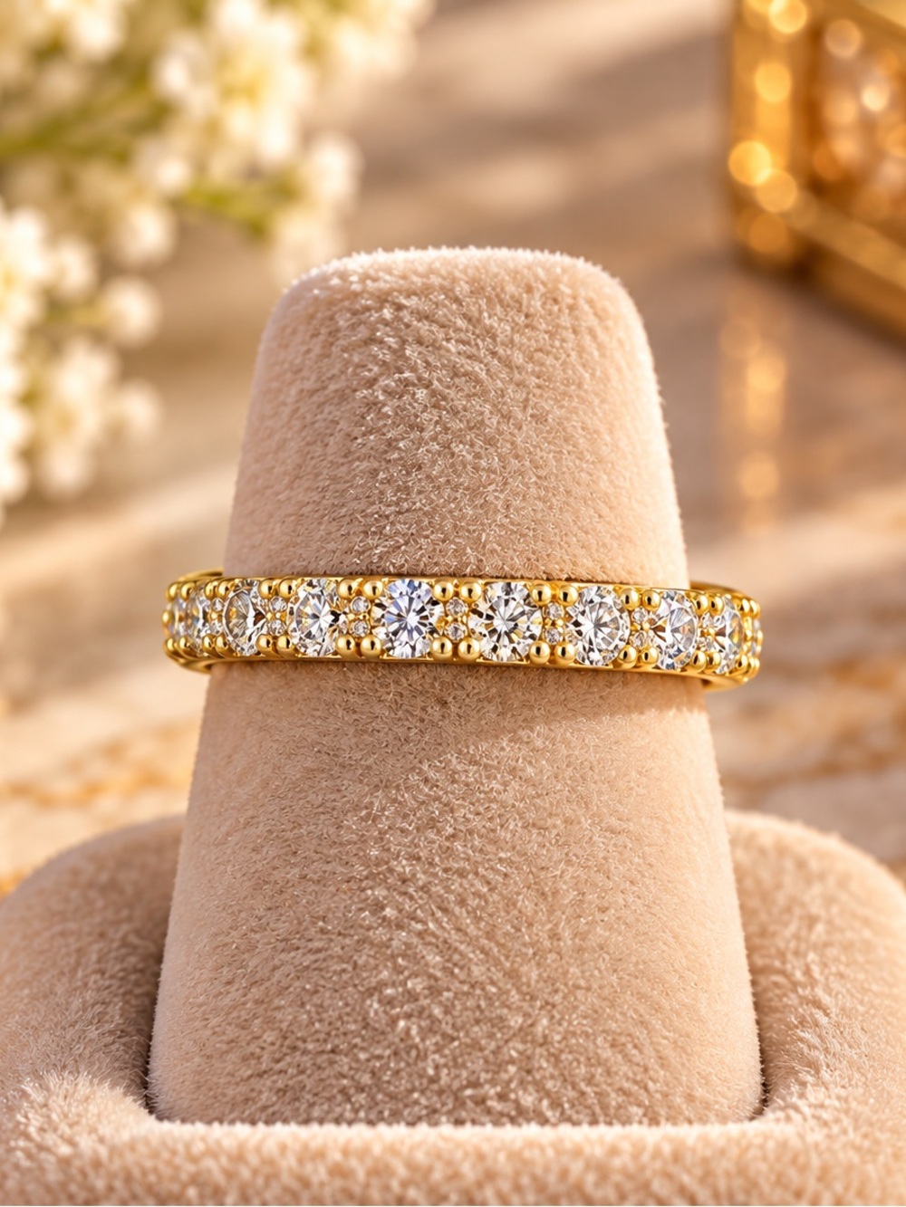 1CT Moissanite Ring Size 7 Gold Plated Round Cut Sparkling Band GRA